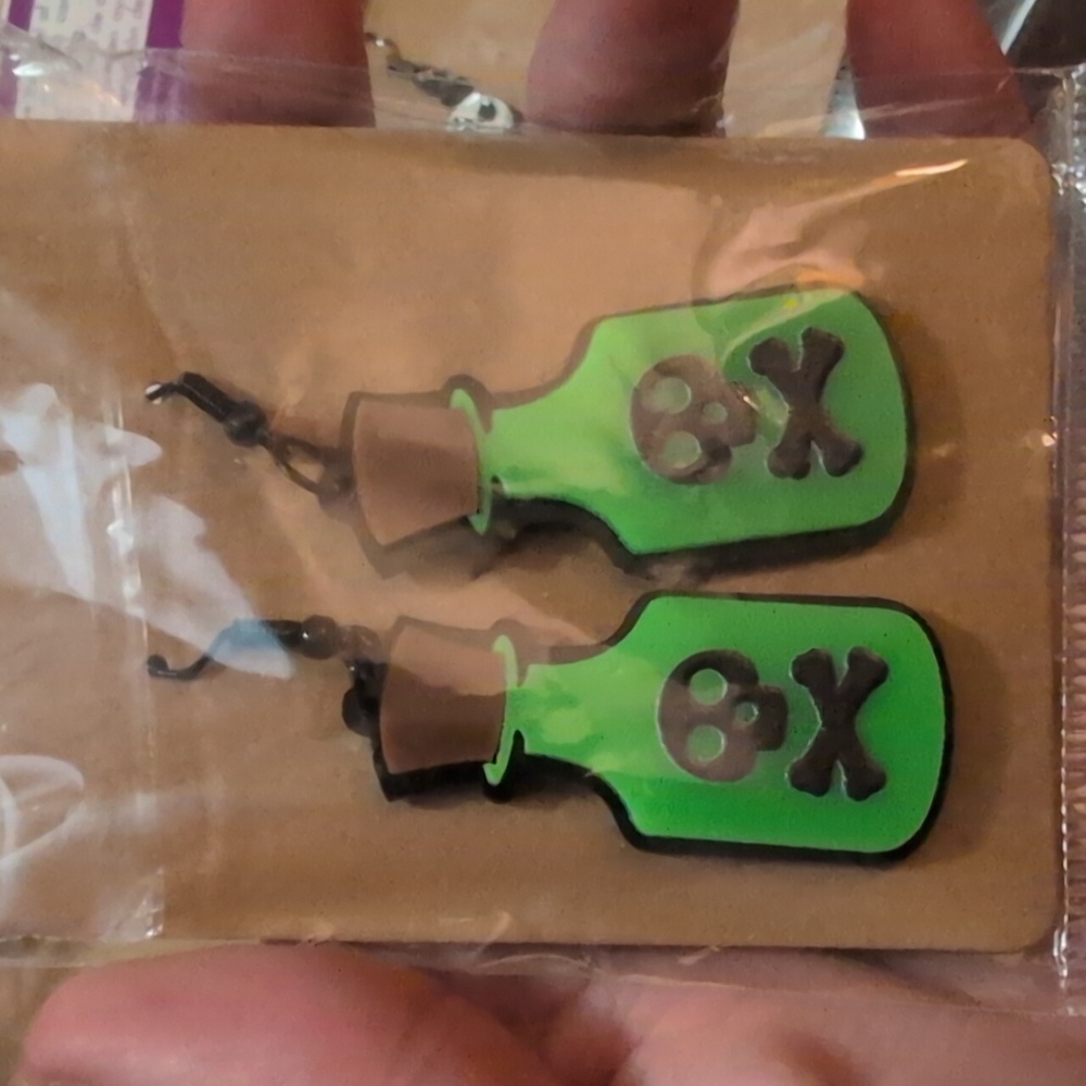 Green Skull and Crossbones Earrings